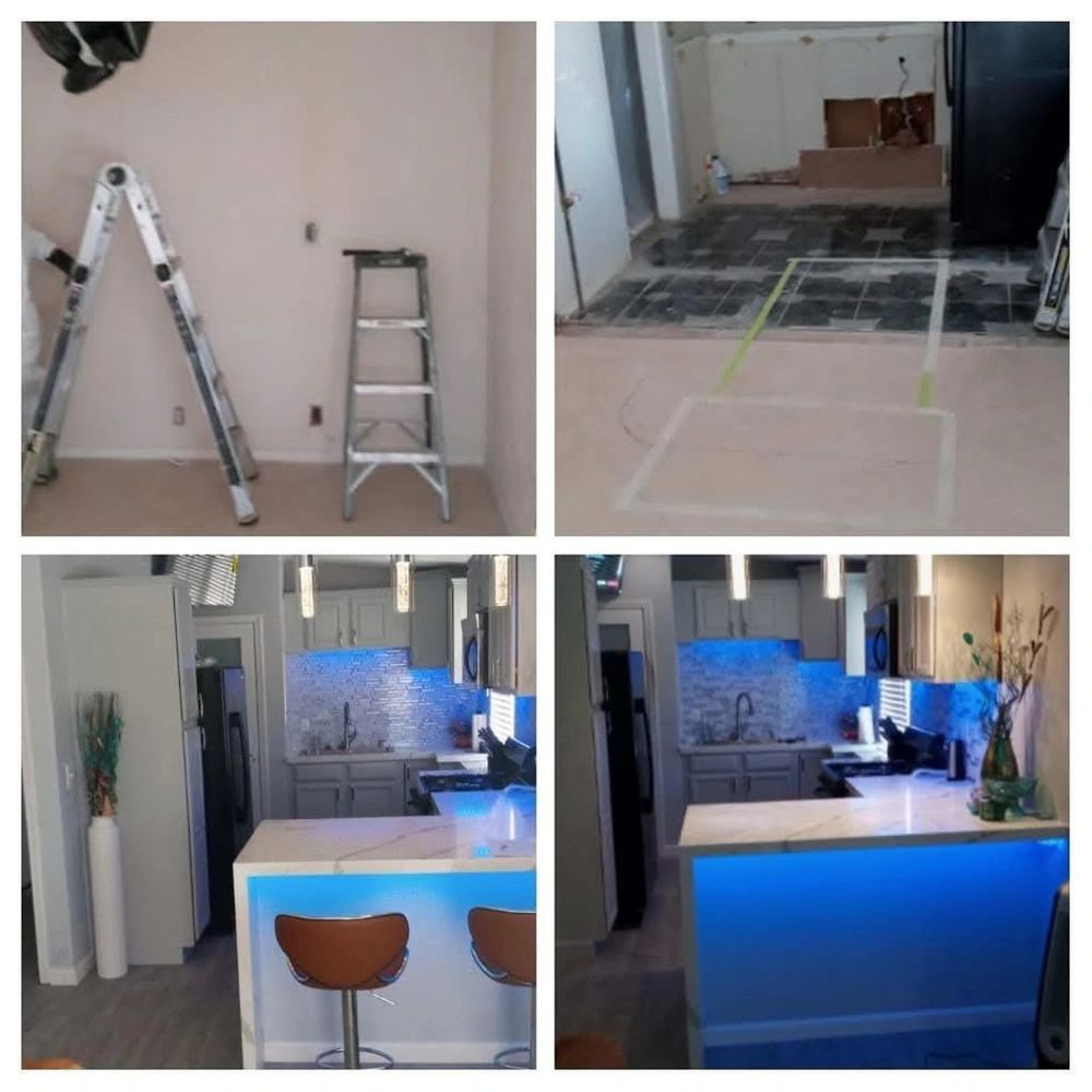 Renovation collage — painting and kitchen remodel