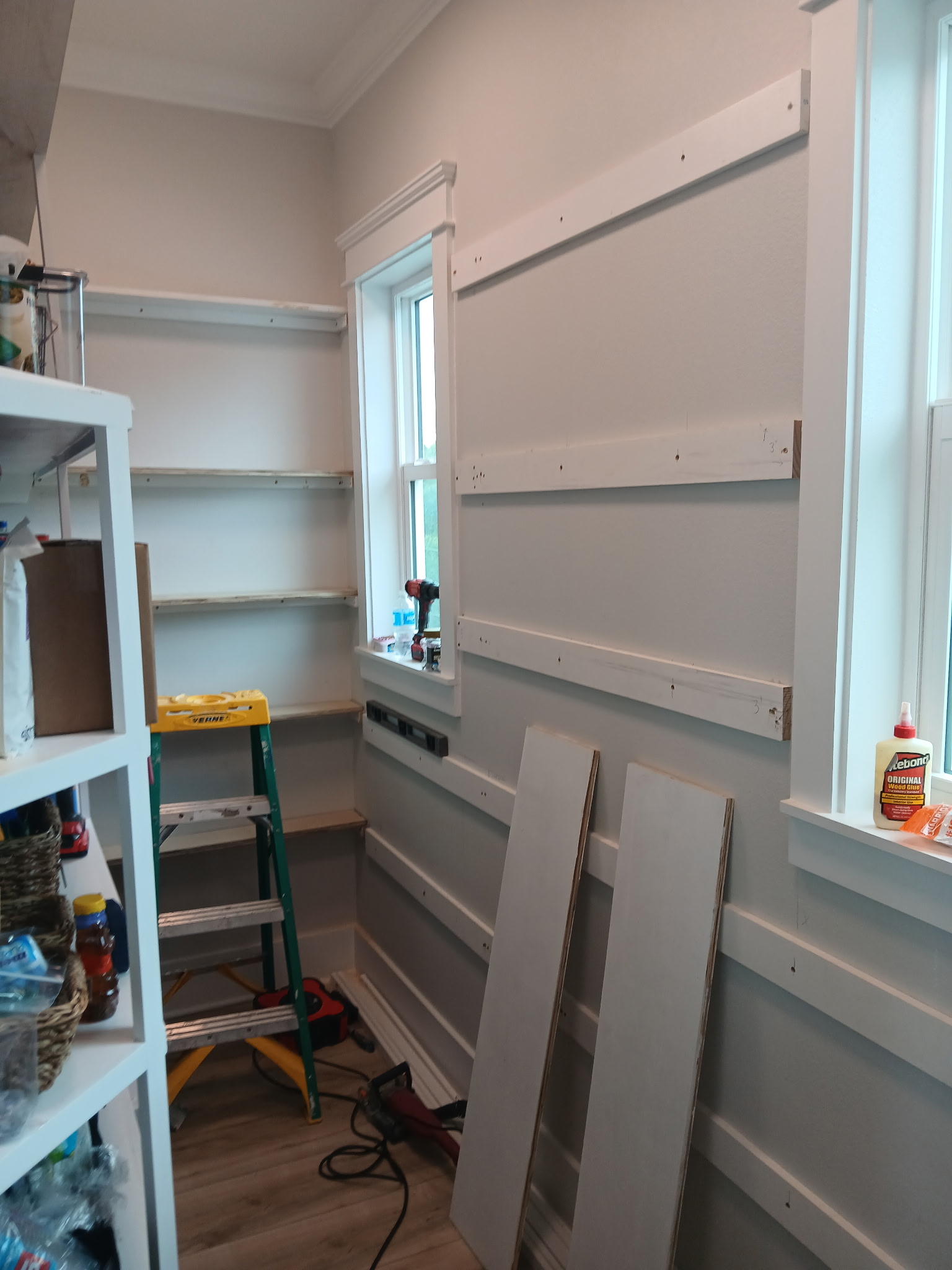 Pantry during build — framing in progress